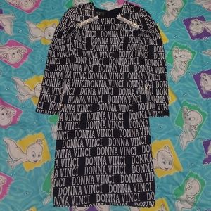 80s Donna Vinci Rhinestone All Over Print Long Sleeve Dress Vintage Designer